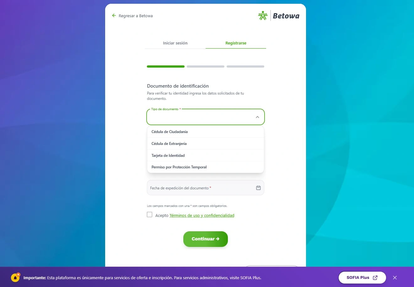 sena betowa registrarse